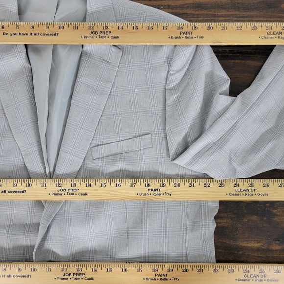 Alfani Men's Sport Coat Blazer Two Button Gray Plaid Poly Blend SLIM 46L NEW - Picture 3 of 16